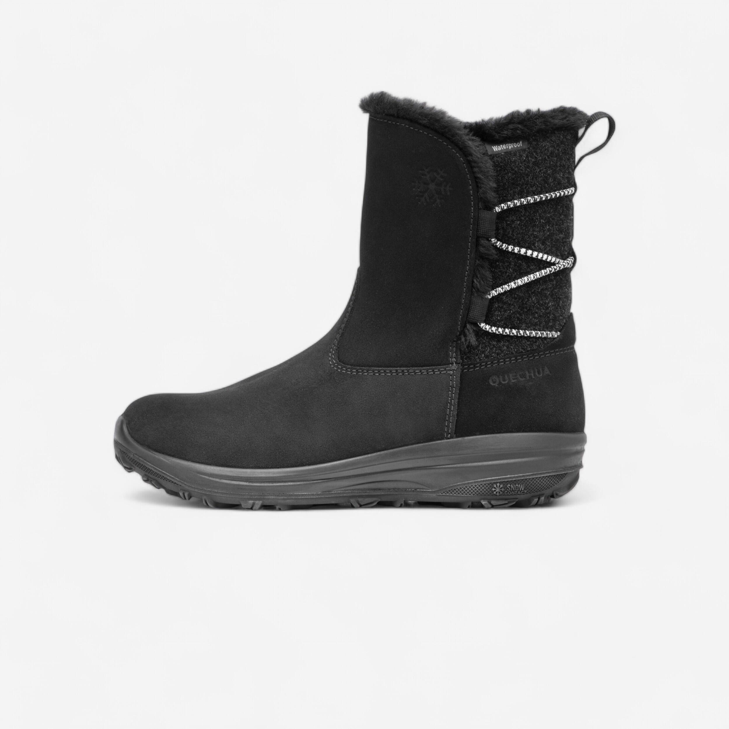 Winterstiefel Damen Leder halbhoch warm wasserdicht Wandern- NH500 schwarz
