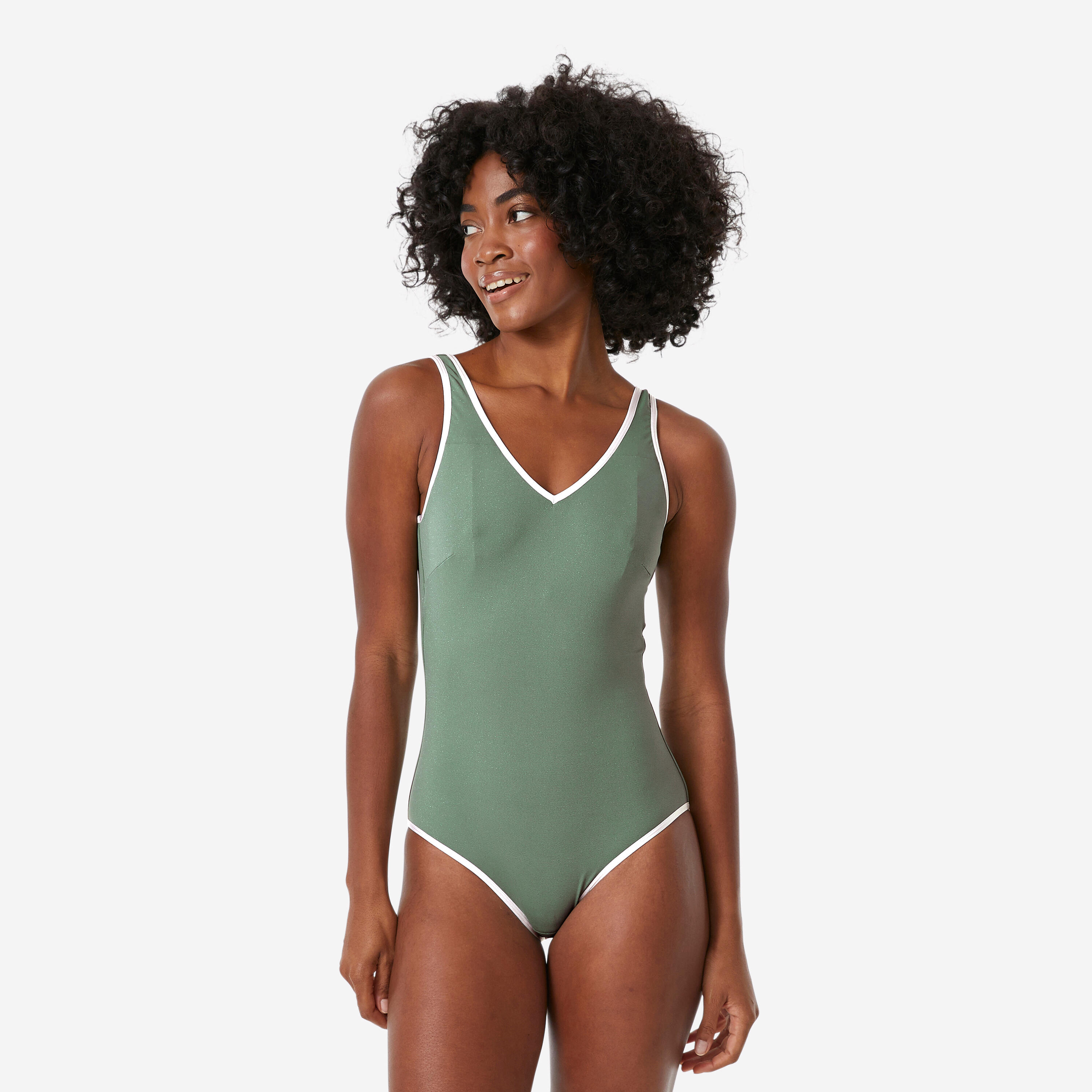 Badeanzug Damen mit Pailletten - Virginia Lurex salbeigrün
