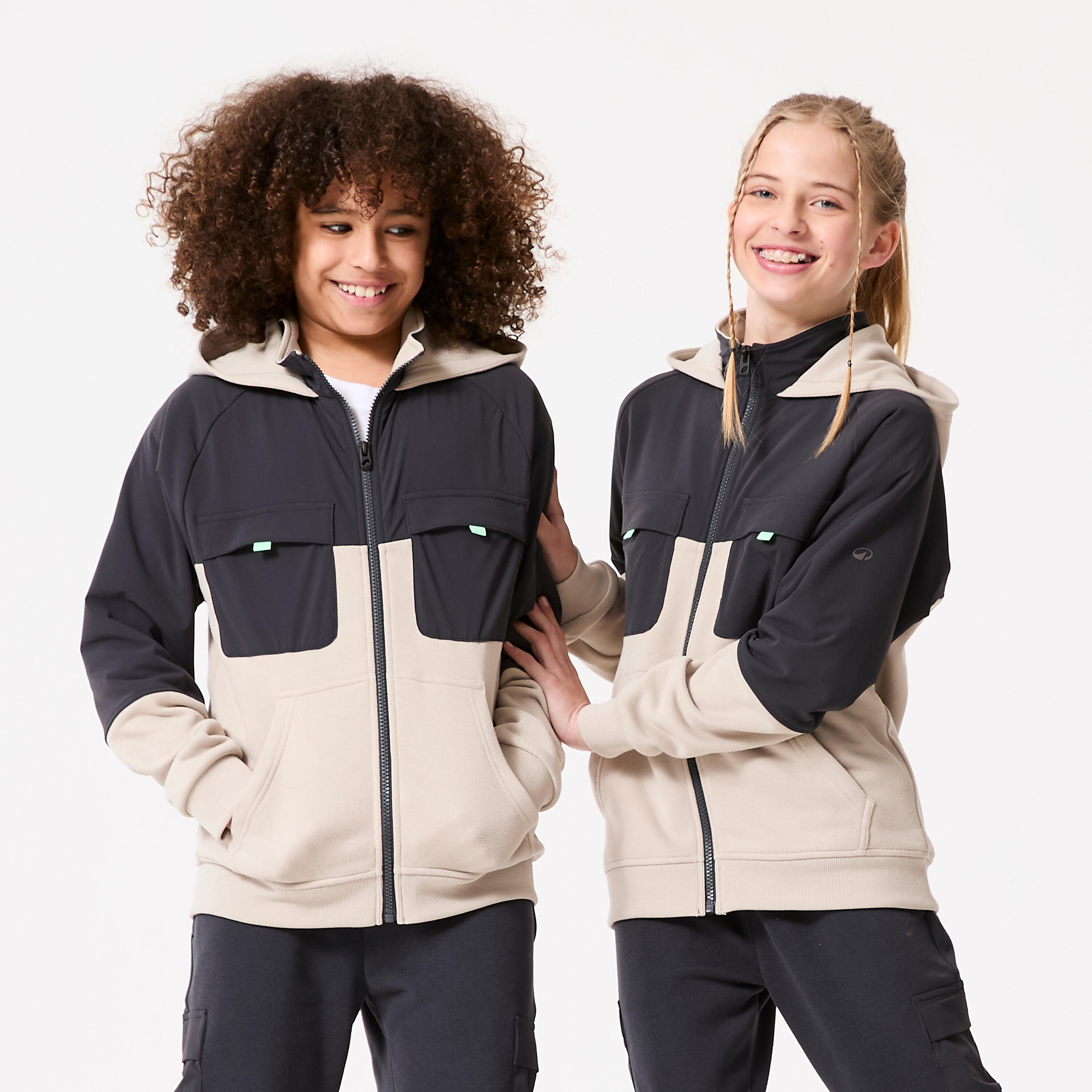 Kapuzenjacke Kinder warme - beige/grün