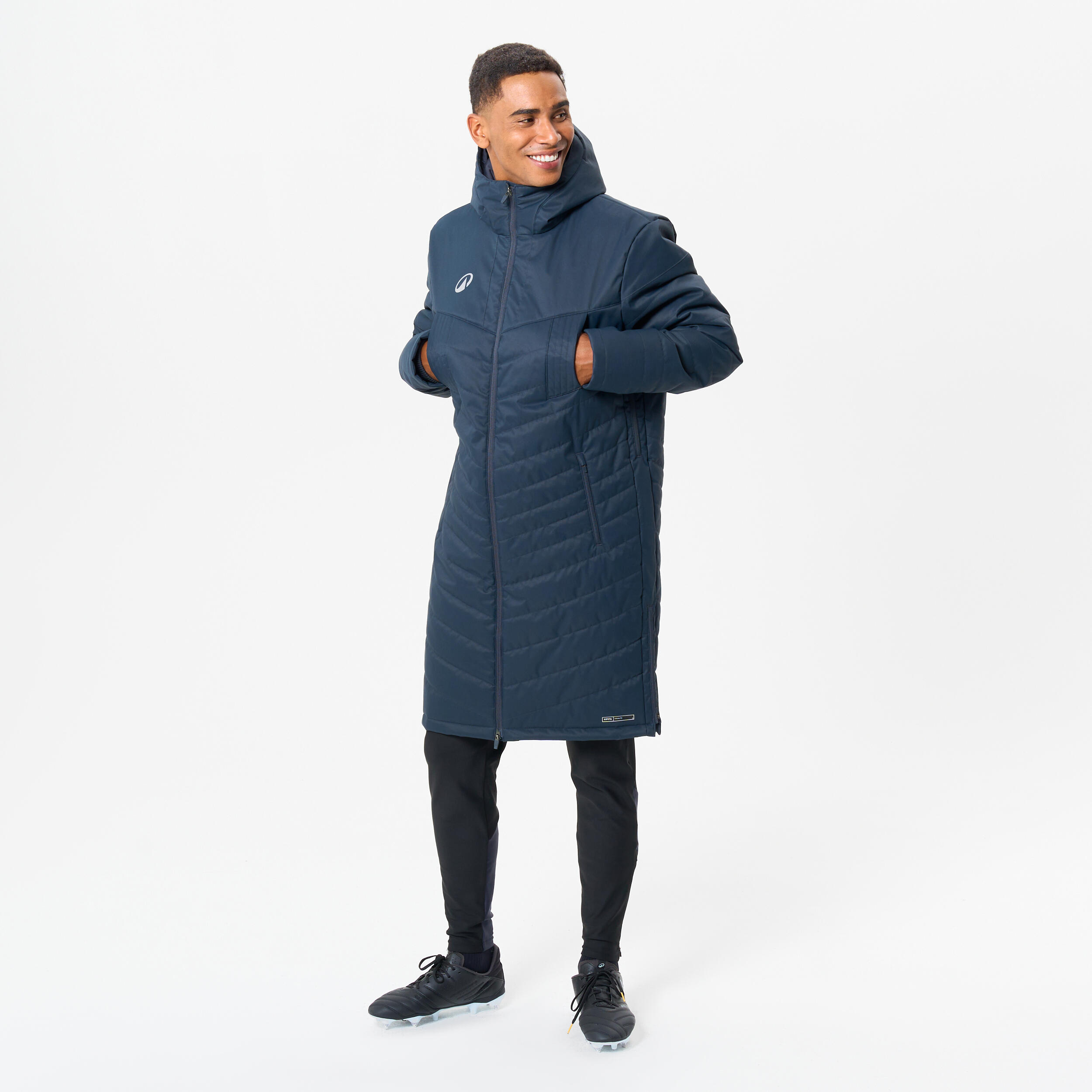 Damen/Herren Fußball Parka lang mit Kapuze - Viralto Solo marineblau