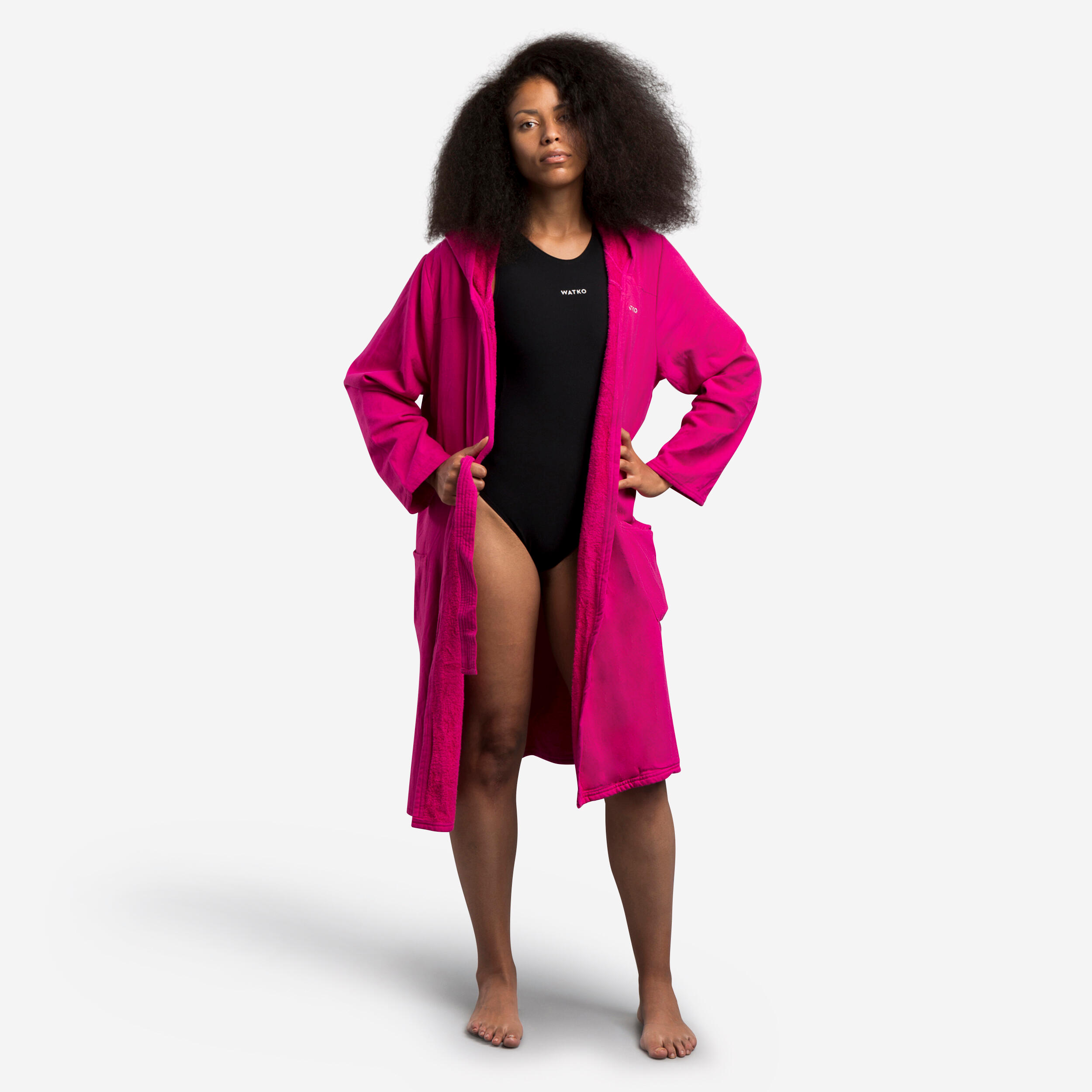 Bademantel Damen Kapuze Baumwolle - rosa