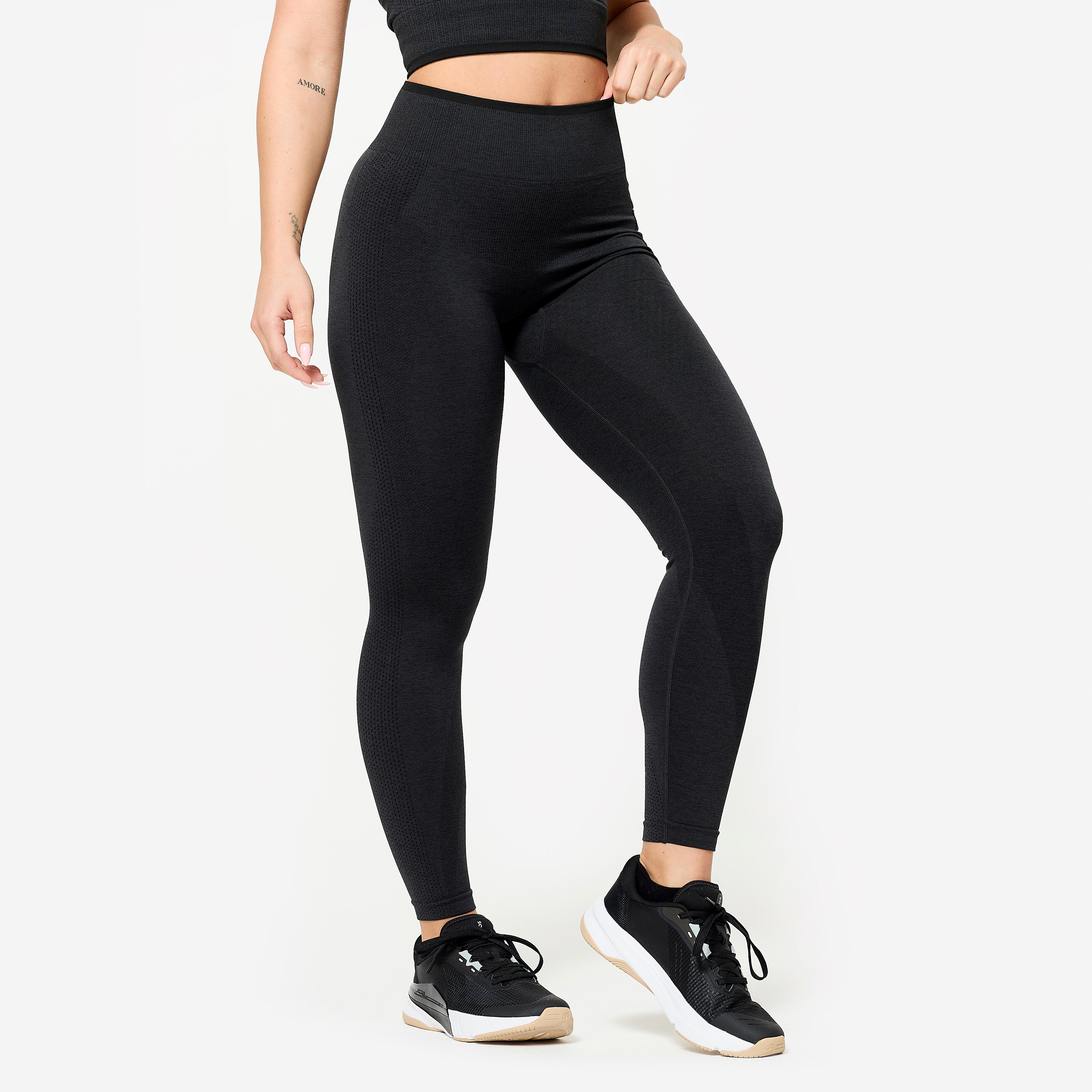 Leggings Krafttraining Damen nahtlos - grau/schwarz
