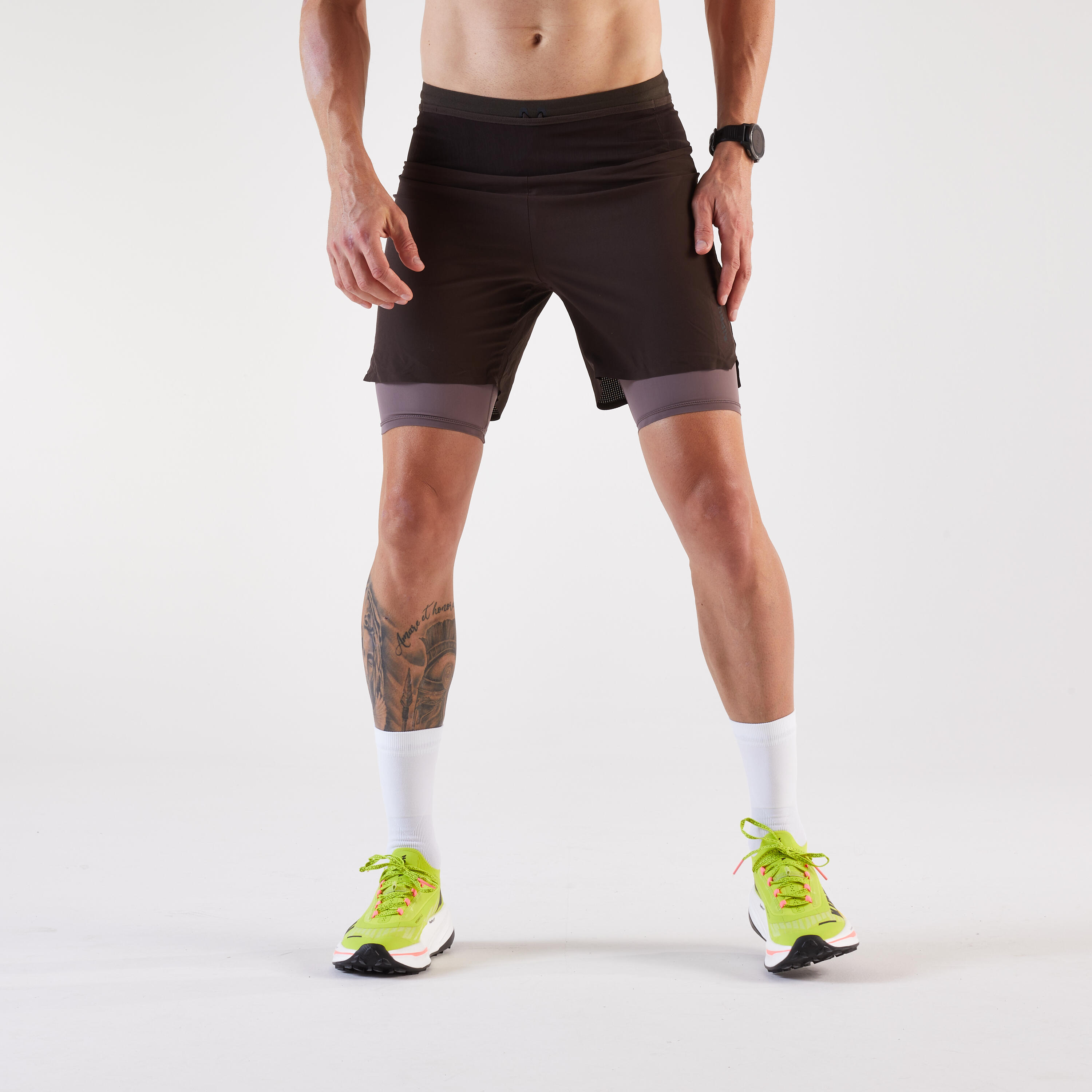 Laufshorts 2-in-1 Trailrunning Herren Langstrecke - Run Ultra 900 braun