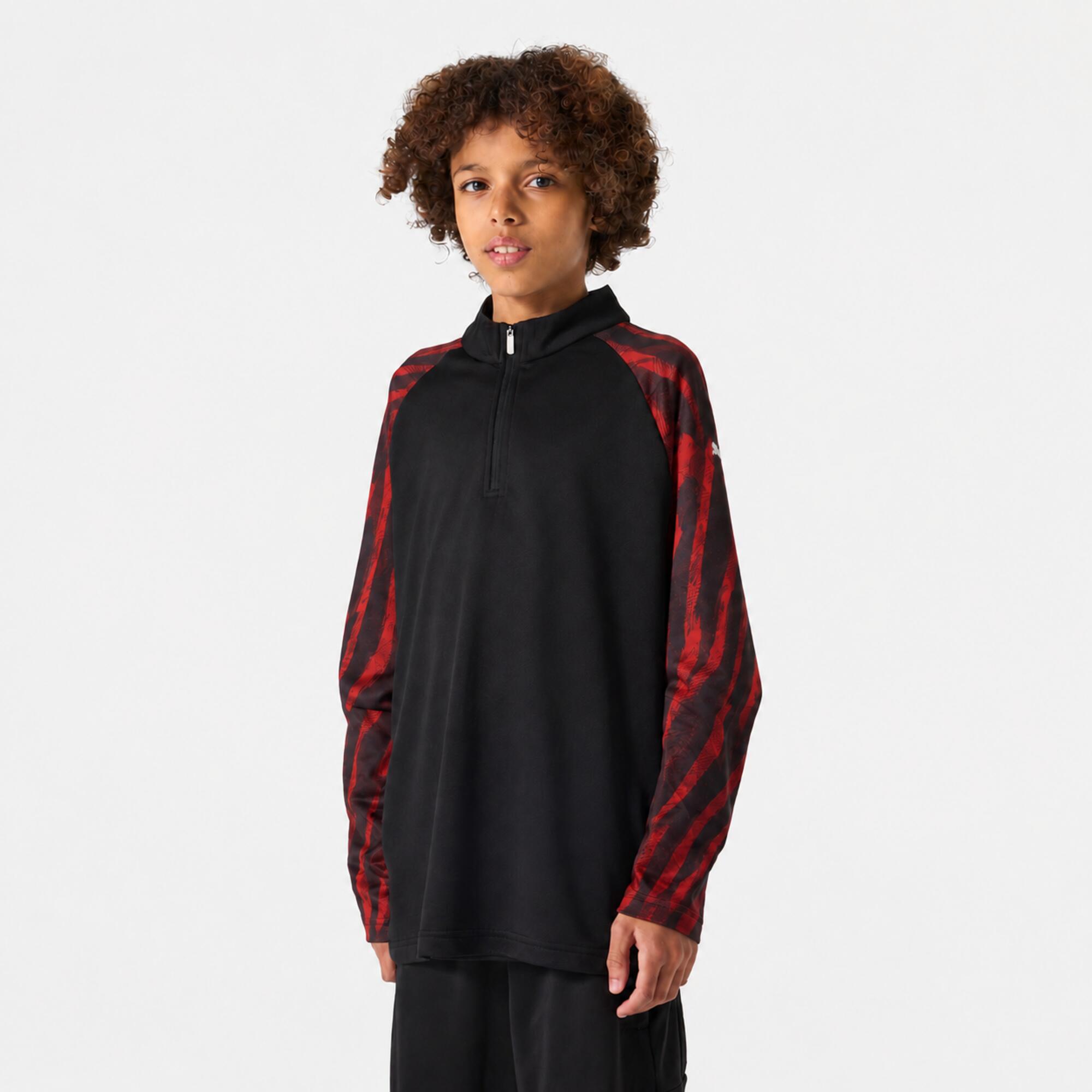 Kinder Fußball Trainingsjacke 1/4 Zip - Puma IndividualLIGA schwarz/rot