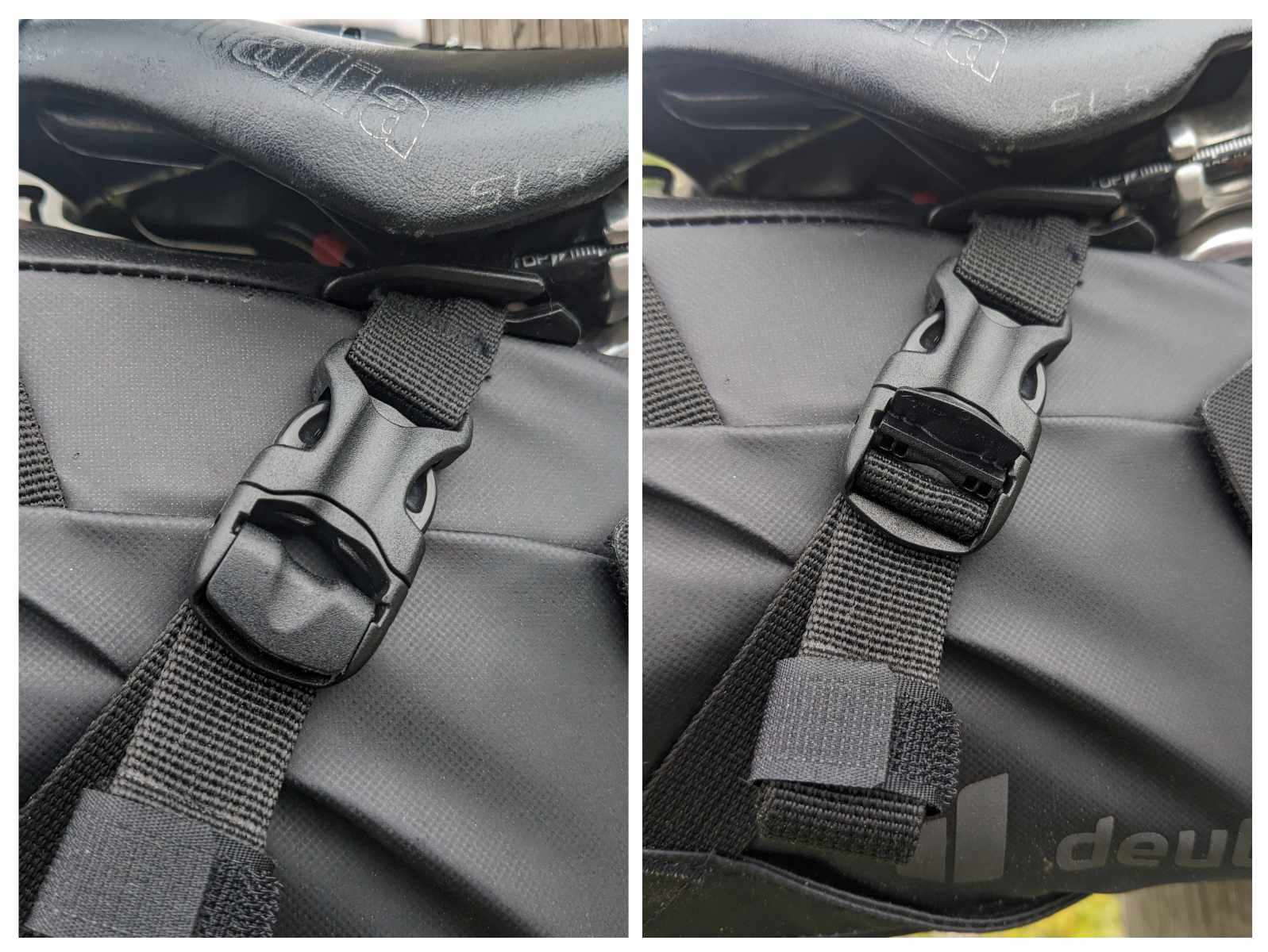 Man sieht schnallen mit zusätzlichem Verschluss. Einmal zu, einmal offen