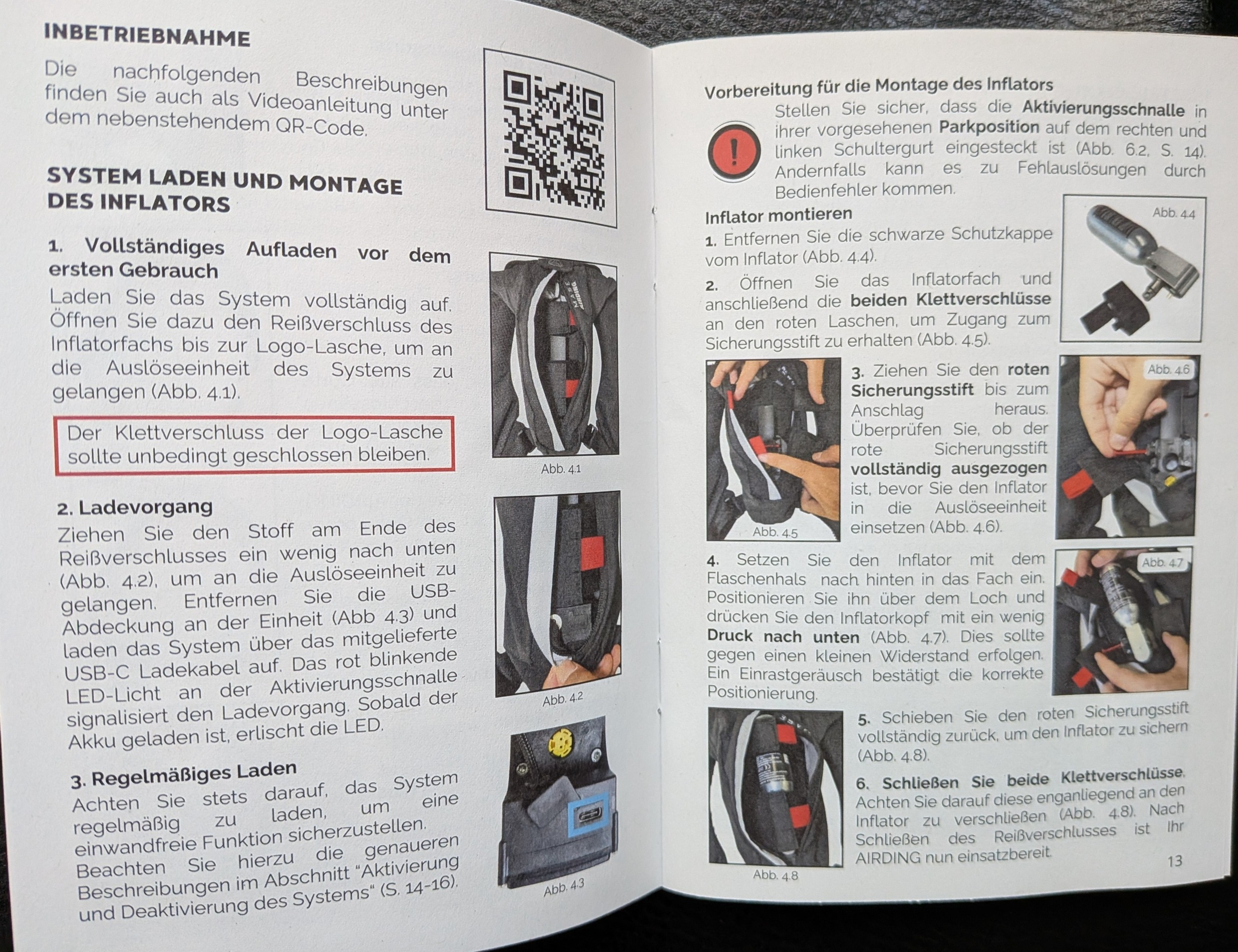 Beschreibung des Inflator-Einbaus