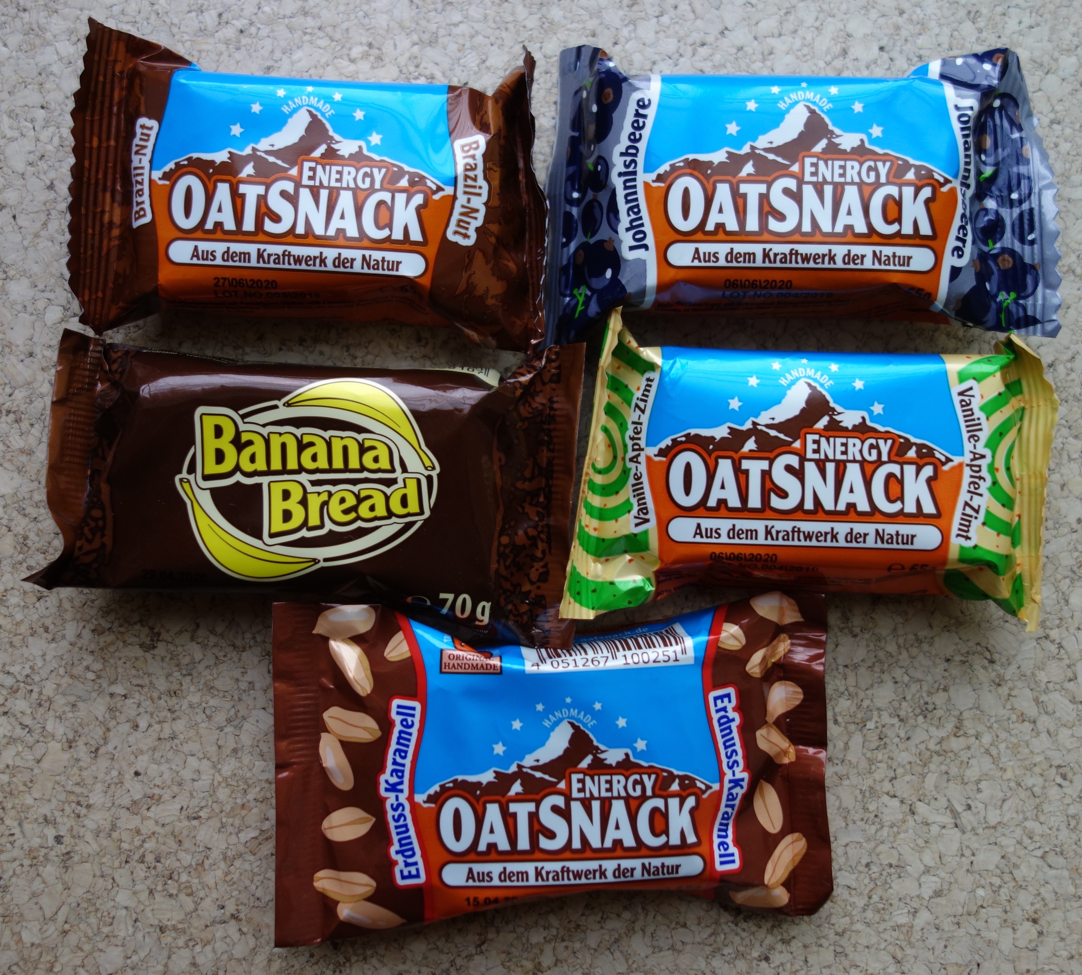 Fünf verschiedene Oatsnack Sorten