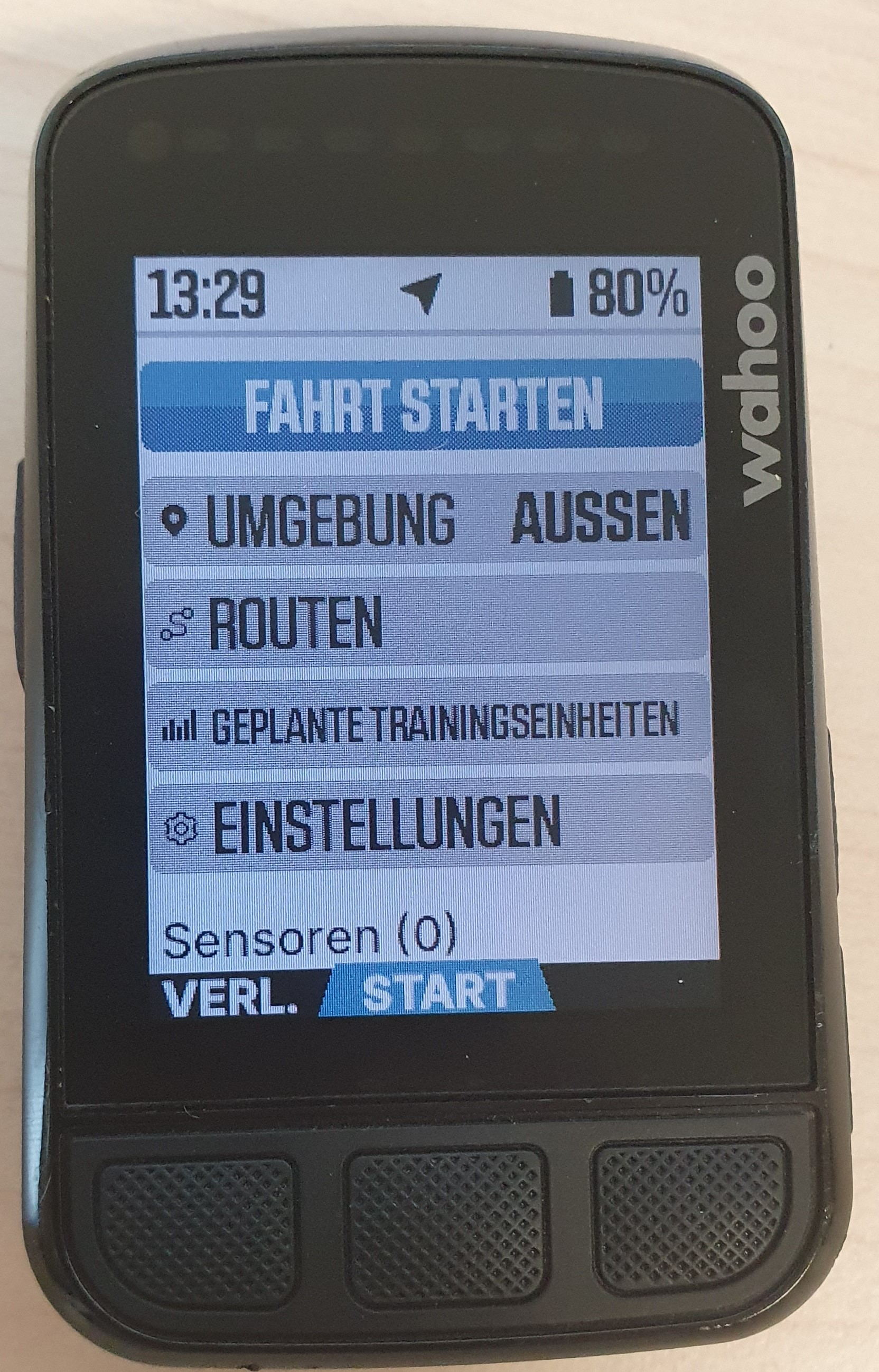 Hauptmenü des Wahoo Elemnt Bolt v2