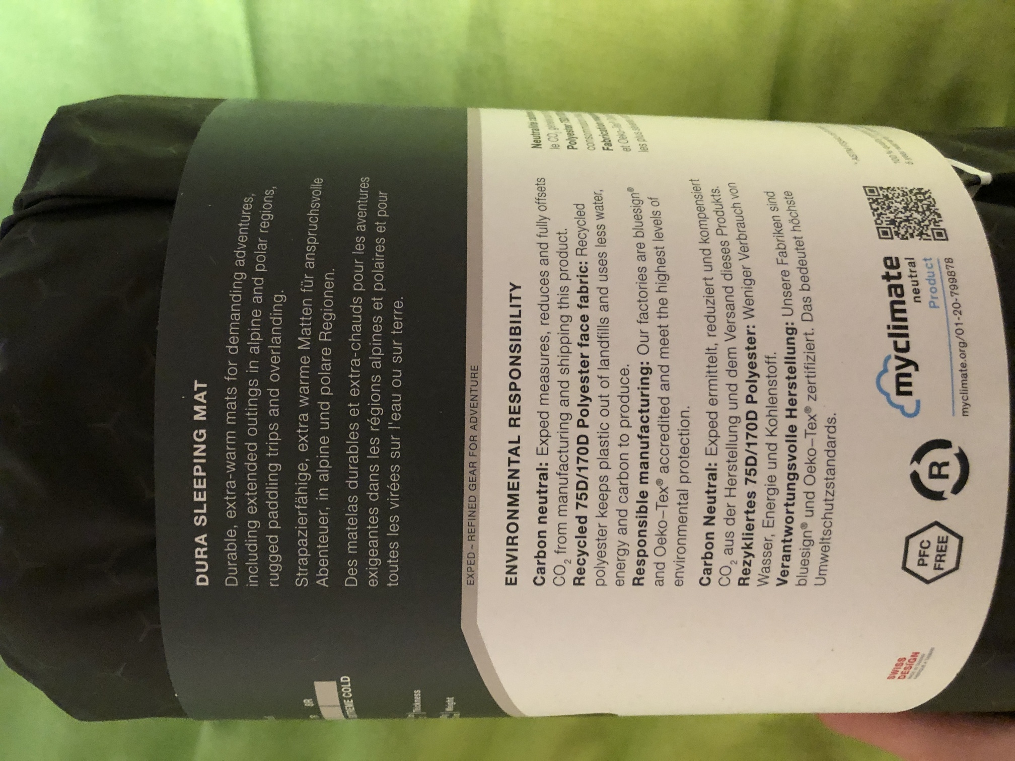 Die Aufschrift auf der Verpackung zu den Materialien