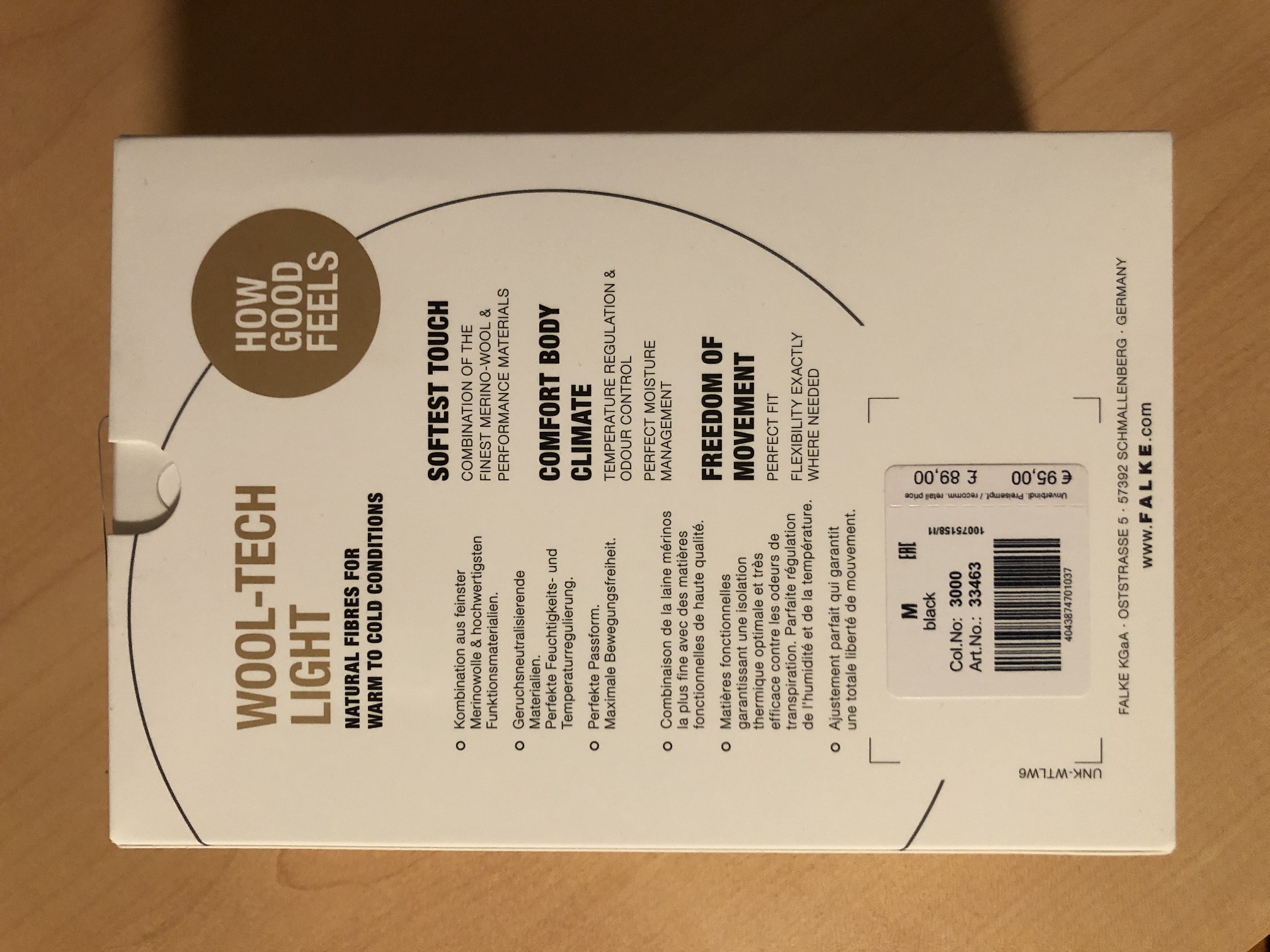 Hinweise auf der Rückseite der Verpackung