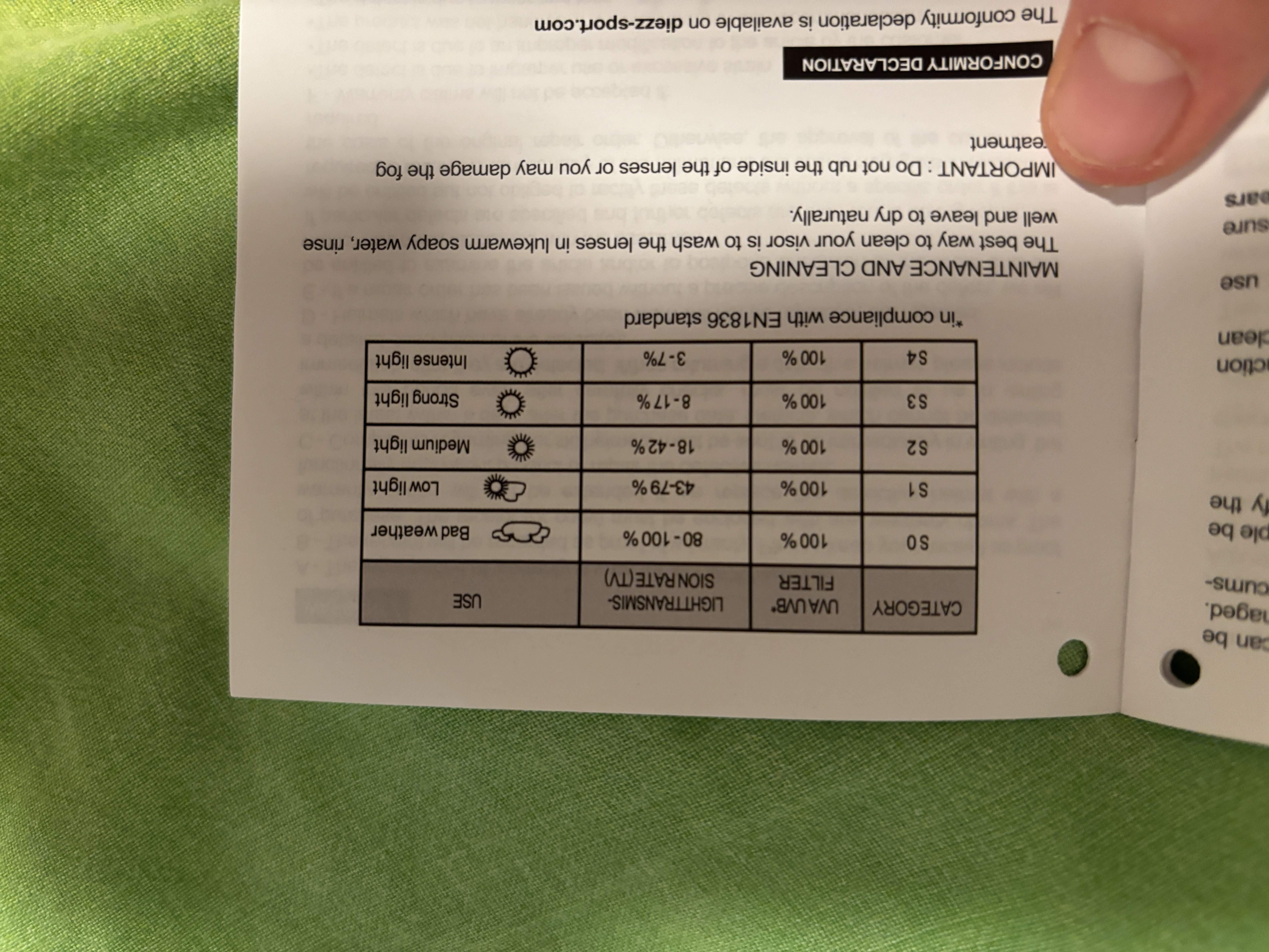 Beiliegendes Heftchen zur Skibrille