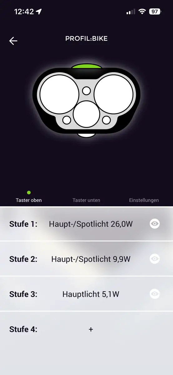 App Bedienung Taster oben
