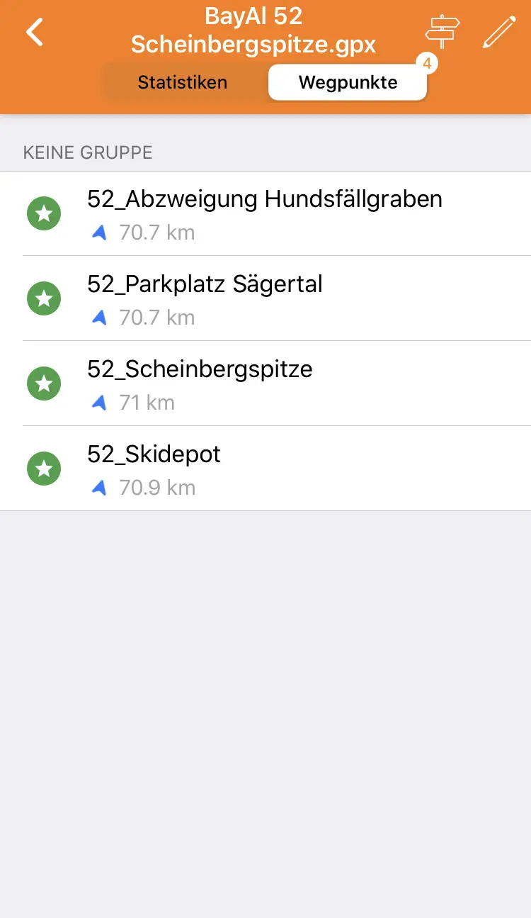 Die Wegpunkte in OsmAnd