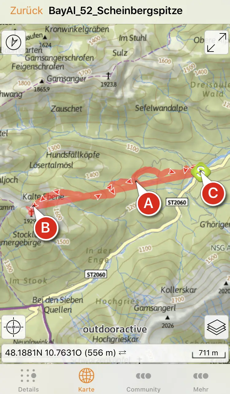 Die Route in der alpenvereinsapp
