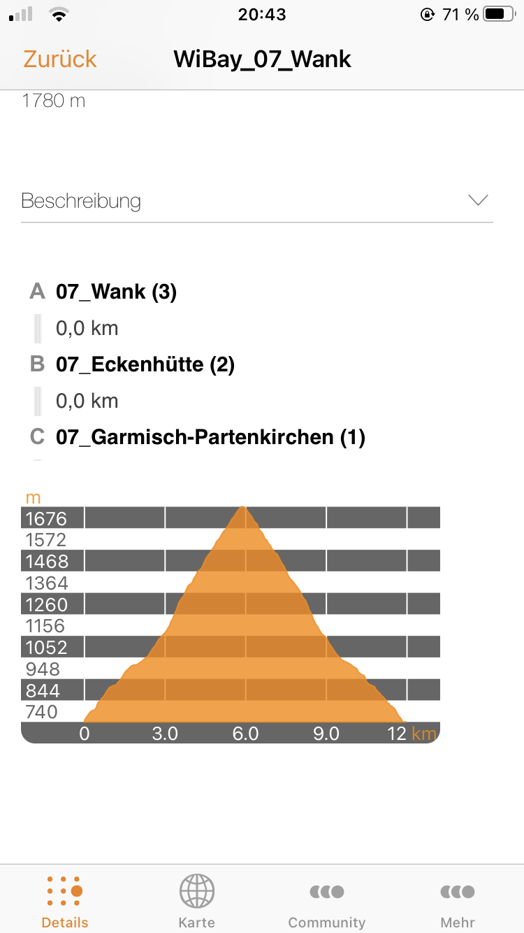 Höhenprofil in der DAV App