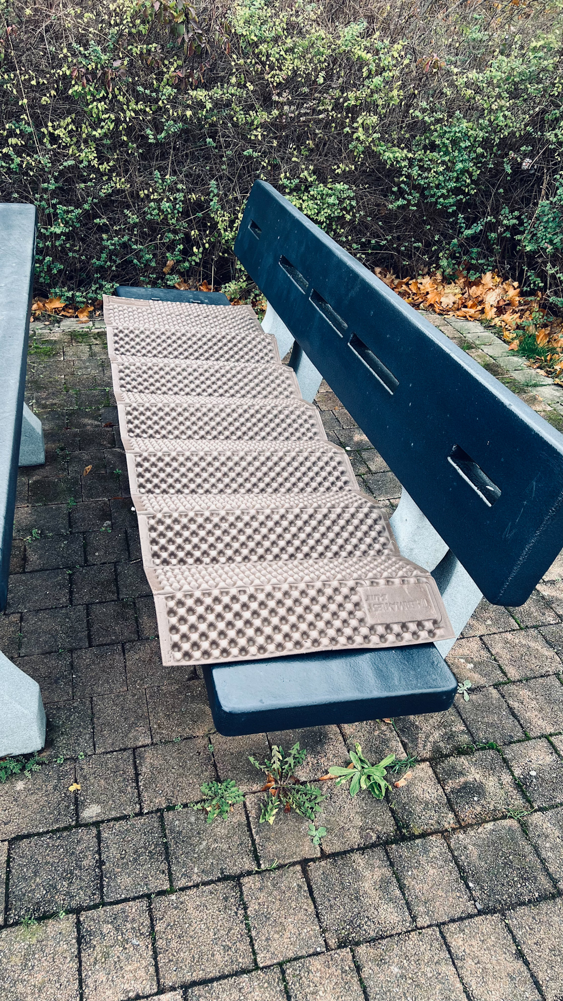 Parkbank auf einer Raststätte 