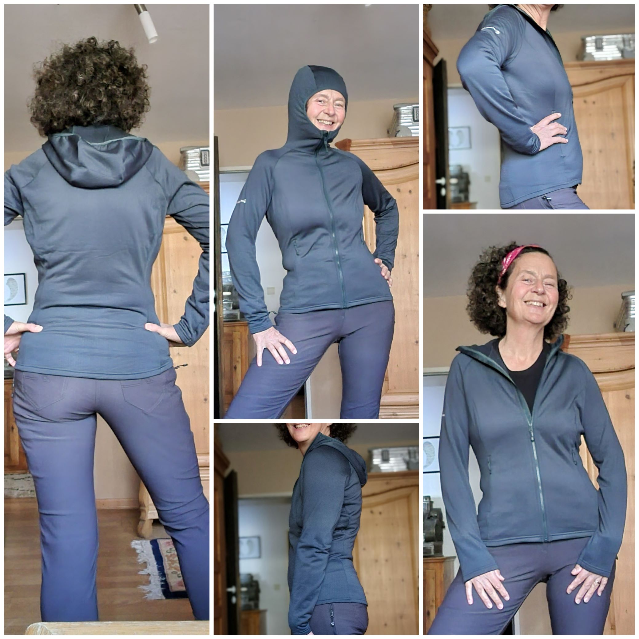 Die Jacke sitzt sehr Figurbetont und ist sehr schmal geschnitten.