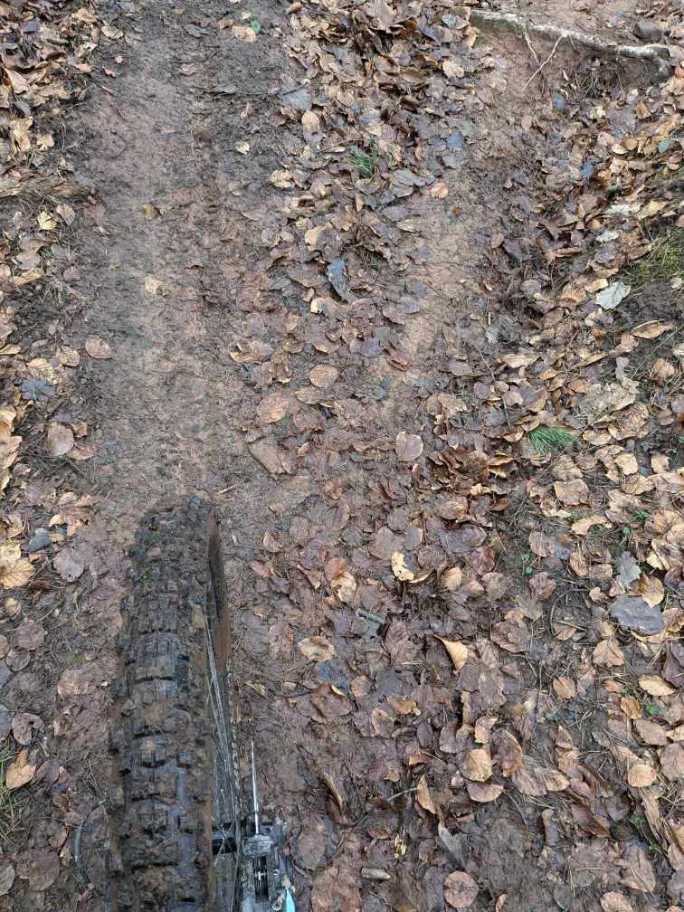 Man sieht einen Reifen mit wenig Schlamm 