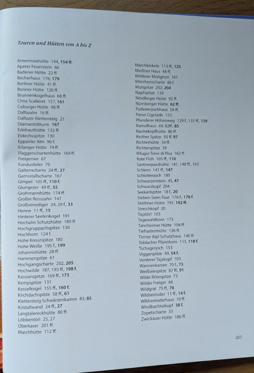 Liste der Hütten und Touren