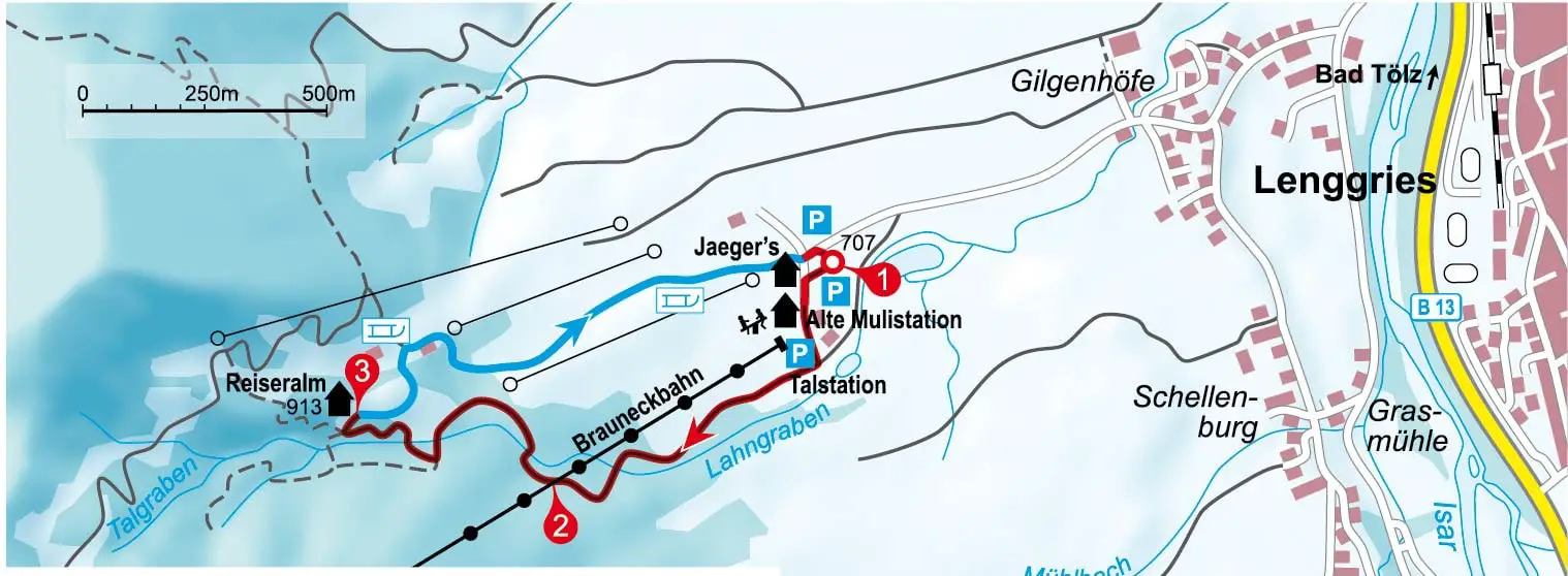 Karte Reiseralm WinterErlebnis Touren mit Kindern Münchner Hausberge Oberbayern
