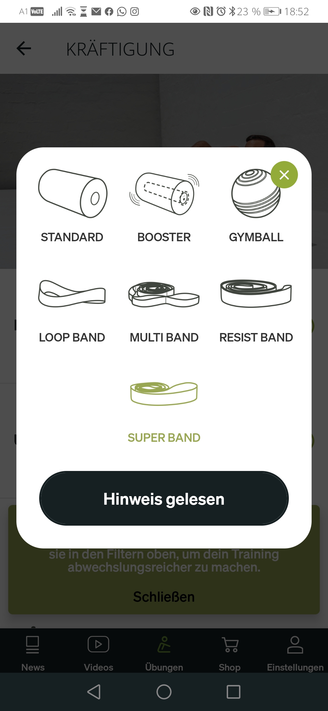 Blackroll App Auswahl der Trainingsmittel