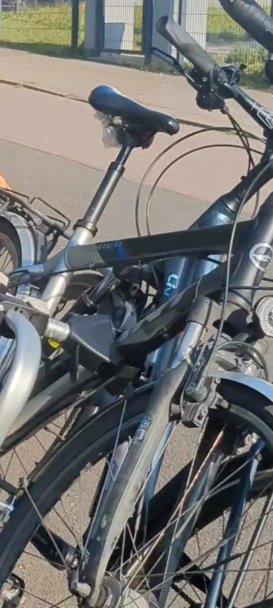 Man sieht ein befestigtes Fahrrad