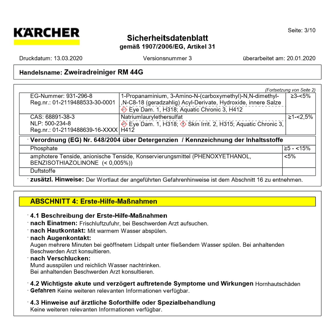 Sicherheitsdatenblatt Auszug 2