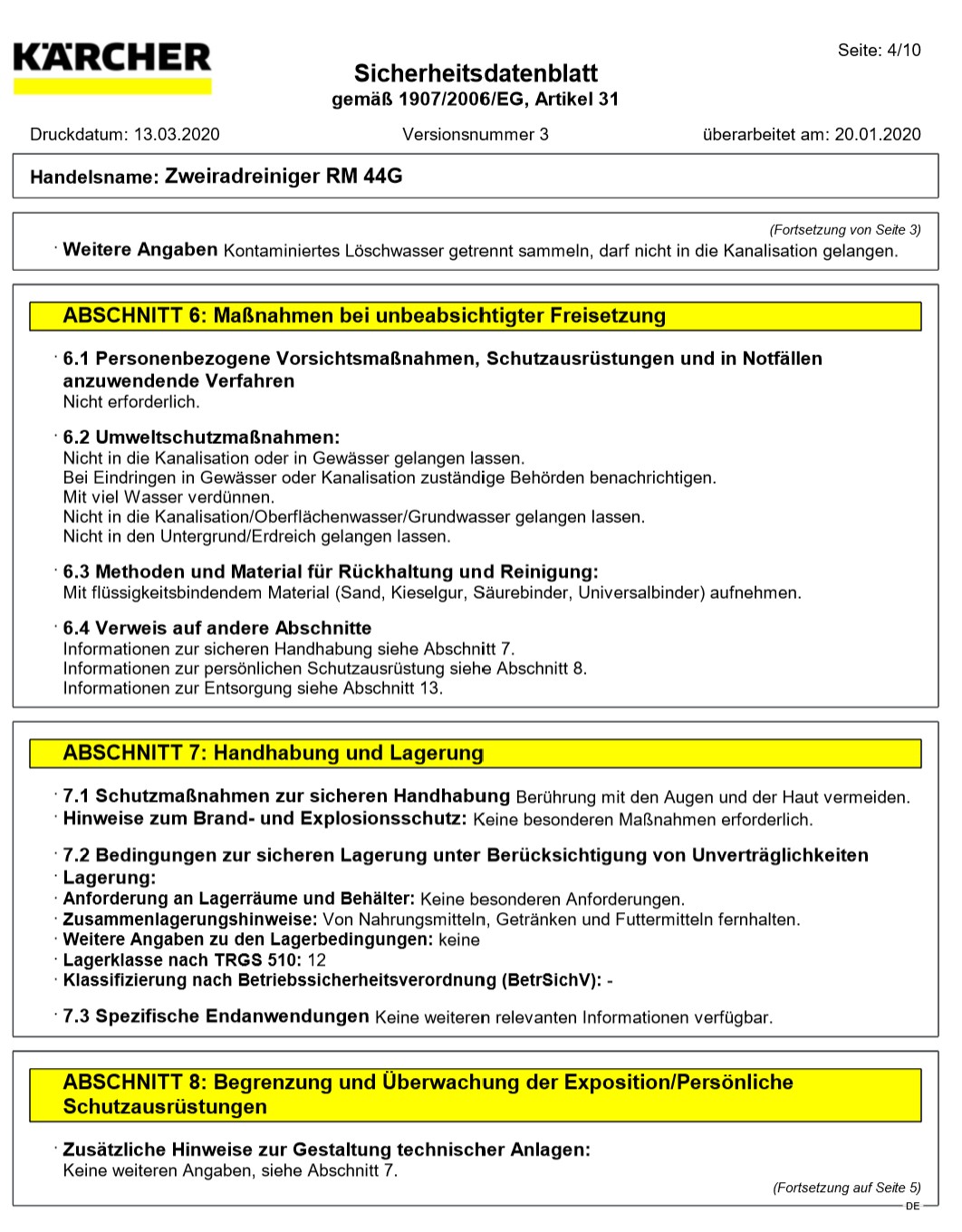 Sicherheitsdatenblatt Auszug 3