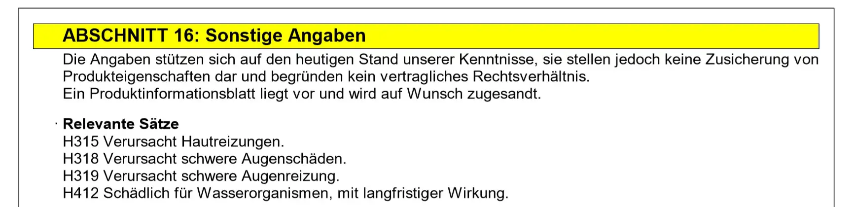 Sicherheitsdatenblatt Auszug 4