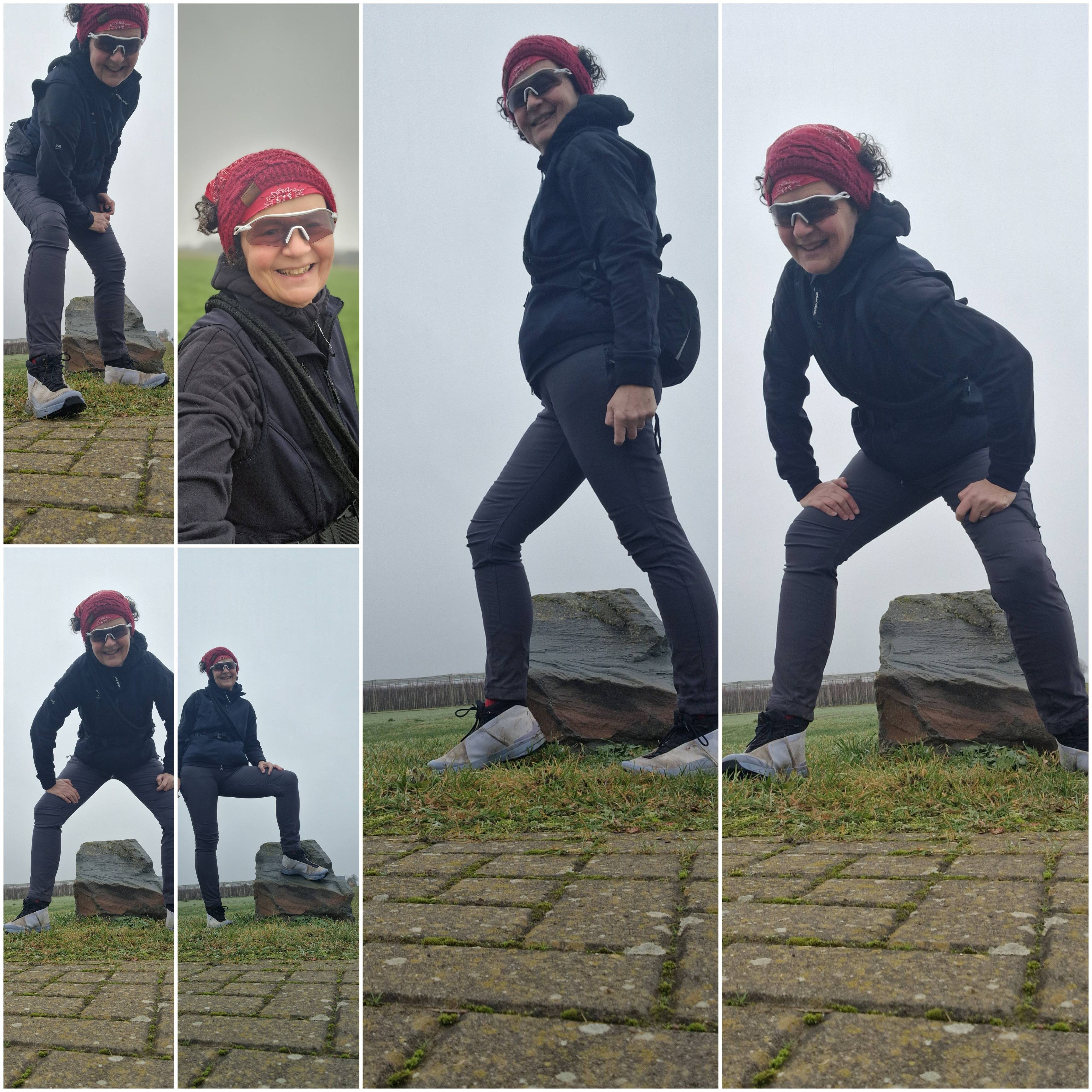 Powerwalking und sportliches Wandern bei Nebel und kaltem Wind.