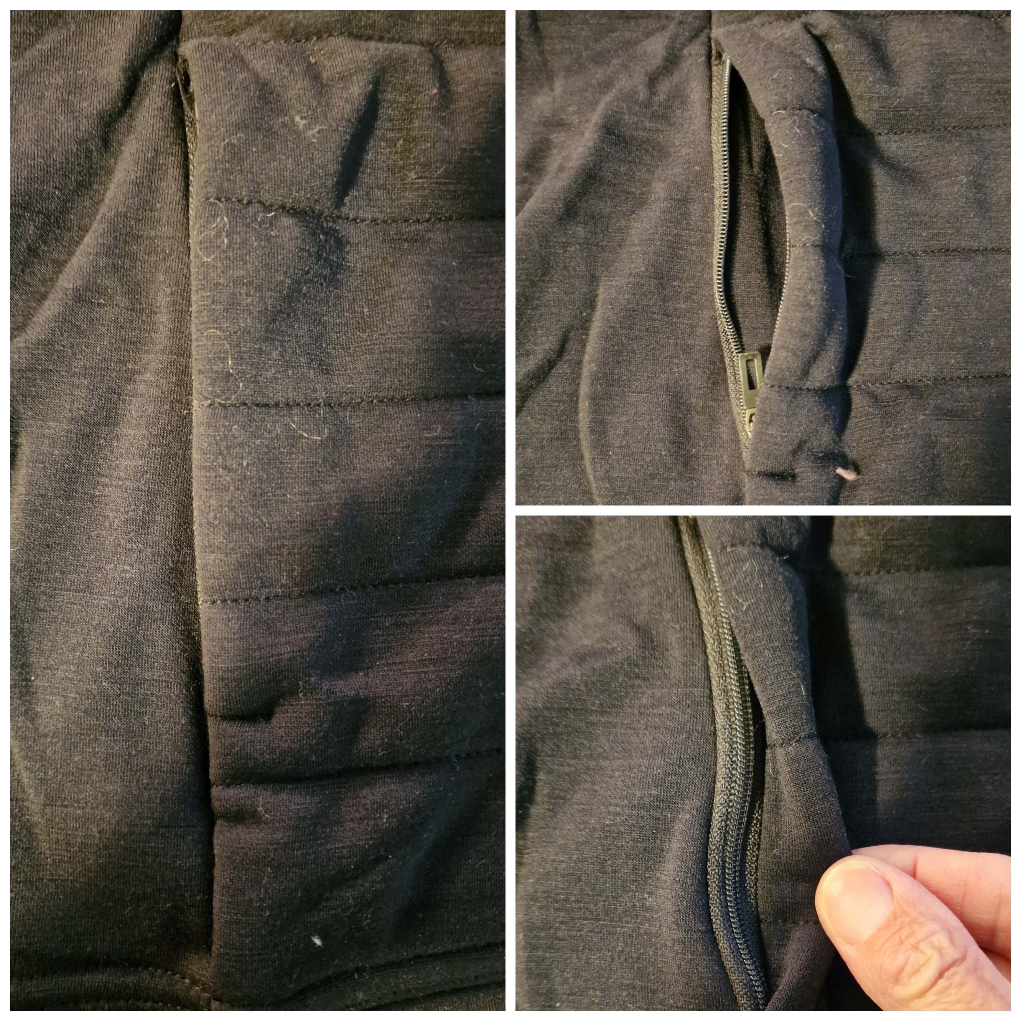 Die großen Taschen sind kaum sichtbar, besonders mit geschlossenem Reißverschluss.
