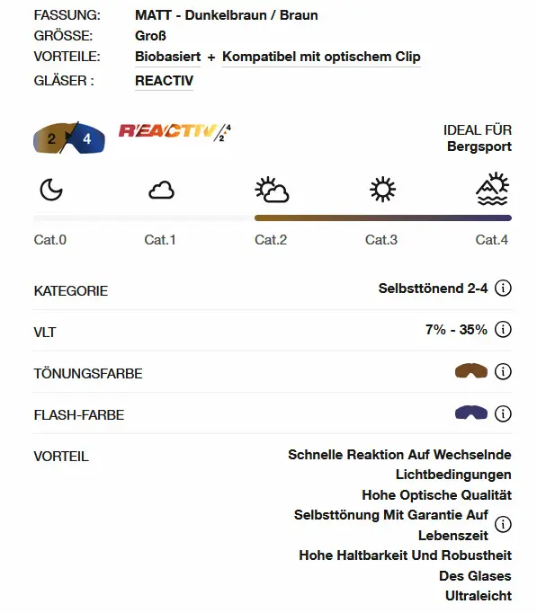 Screenshot von der Julbo Homepage