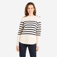 Segelpullover Damen Strick 100 dunkelblau/beige gestreift