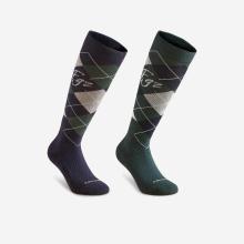 Reitsocken 500 kariert dunkelblau/grün 2er-Pack
