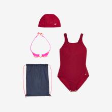 Schwimm-Set Mädchen Badeanzug Schwimmbrille Badekappe Beutel - 100 violett