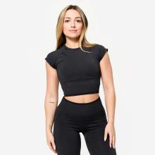 T-Shirt Crop Top Damen nahtlos - schwarz