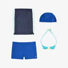 Schwimm-Set Jungen Badeanzug Schwimmbrille Badekappe Beutel - 100 blau