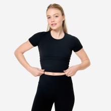 T-Shirt Yoga Pilates Damen dehnbar weich - Breathe schwarz