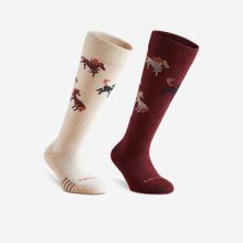 Reitsocken 500 Kinder bordeaux/beige 2er-Set
