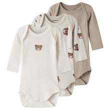 Name it - Kid's NBNBody L/S Pumice Bear 3-Pack - Alltagsunterwäsche Gr 50 weiß
