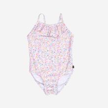 Badeanzug Baby/Mädchen Rüschen - Blumen weiß/rosa
