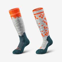 Skisocken Kinder warm Doppelpack - 500 orange gemustert