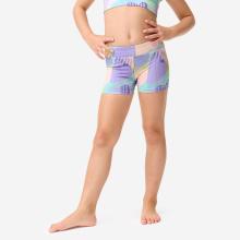 Kurze Gymnastikhose Mädchen glänzend - lila mit Herz-Print