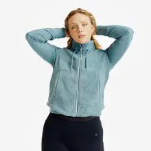 Sweatshirtjacke 500 Fleece warm Damen grün