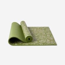 Yogamatte für sanftes Yoga rutschfest Komfort 8 mm - grün/beige mit Print