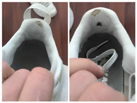 Man sieht die Schuhe mit den Löchern